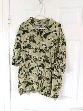 Vintage Puritan Hawaiian Shirt Men's XXL (50-52) Green Floral 100% Rayon